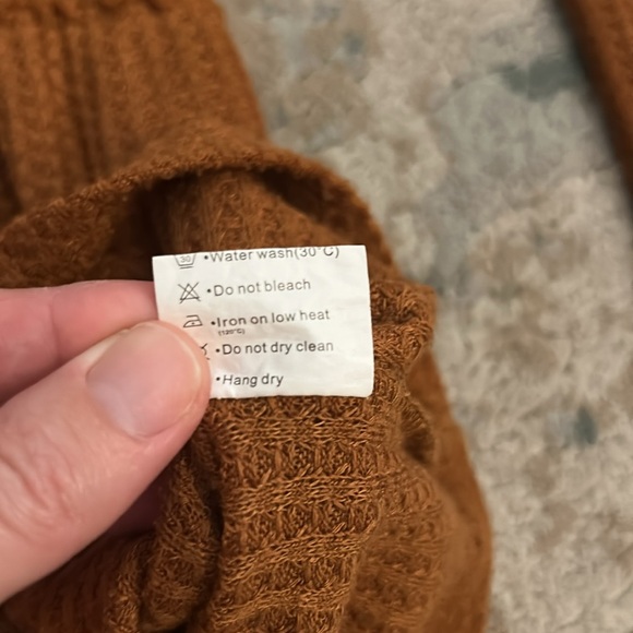 PINKMSTYLE mustard orange V Neck Waffle Long Sleeve Shirt Button Front Size M - Picture 6 of 9